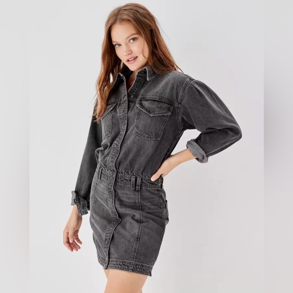 New American Eagle Long Sleeve Denim Dress